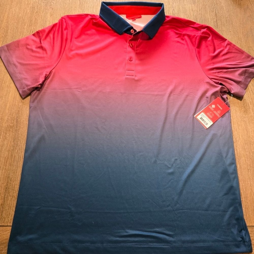 REDVANLY Mens XL POLO SHIRT DEVON RIO BLUE RED OMBRE FADE GOLF STRETCH Pickelba